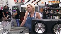 Blondie sells her BFs subwoofer and fuck